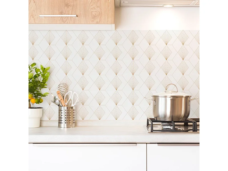 Crédence cuisine en aluminium - art déco blanc 360x50 cm (en 3 bandeaux)