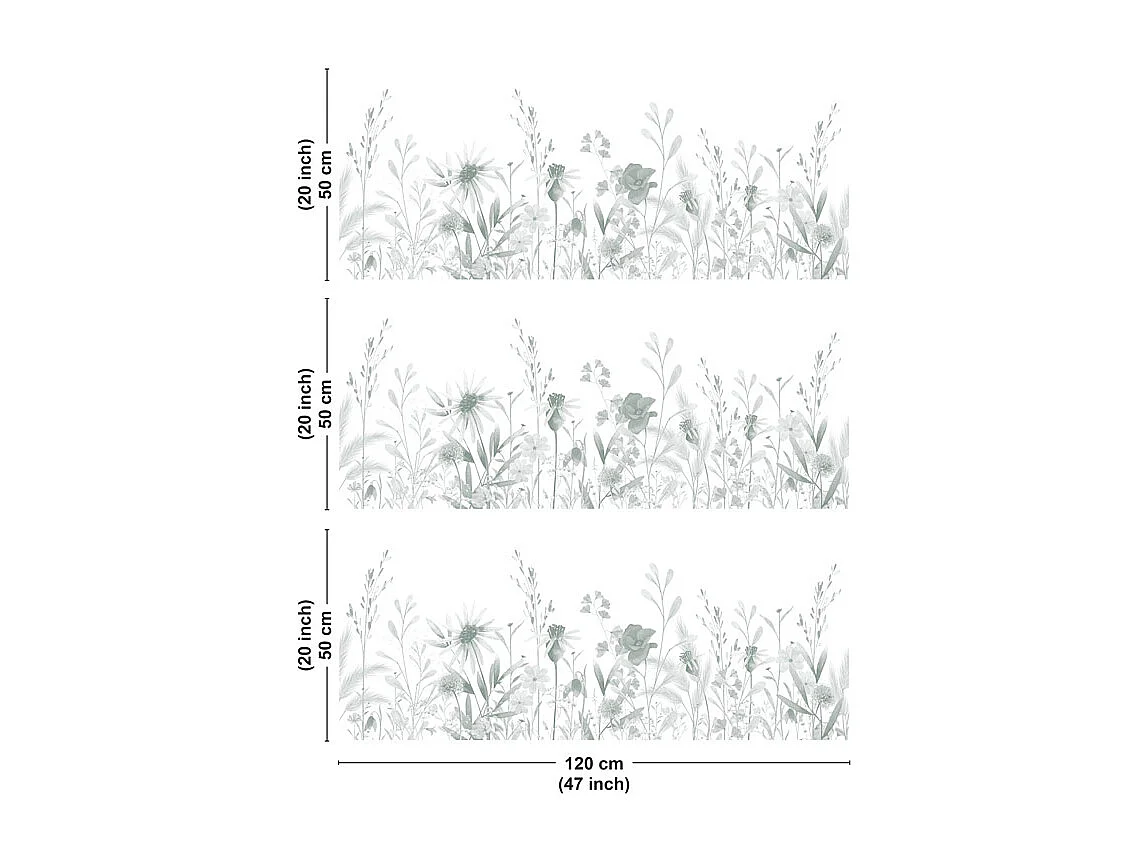 Crédence cuisine en aluminium - motif floral vert - 360x50 cm (en 3 bandeaux)