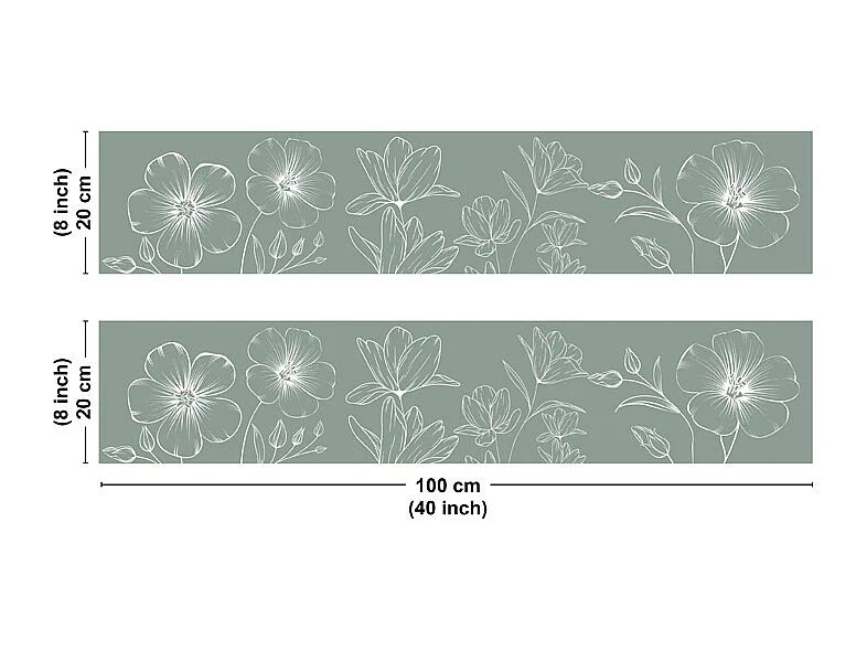 Crédence cuisine en aluminium - motif floral vert et blanc - 200x20 cm (en 2 bandeaux)