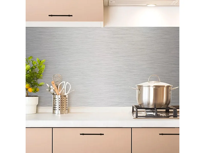 Crédence cuisine en aluminium - effet industriel gris - 360x50 cm (en 3 bandeaux)