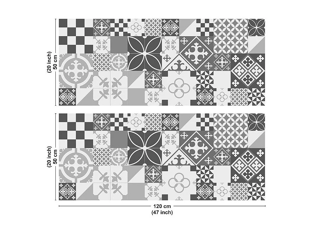 Crédence cuisine en aluminium - effet carreaux de ciment gris - 240x50 cm (en 2 bandeaux)