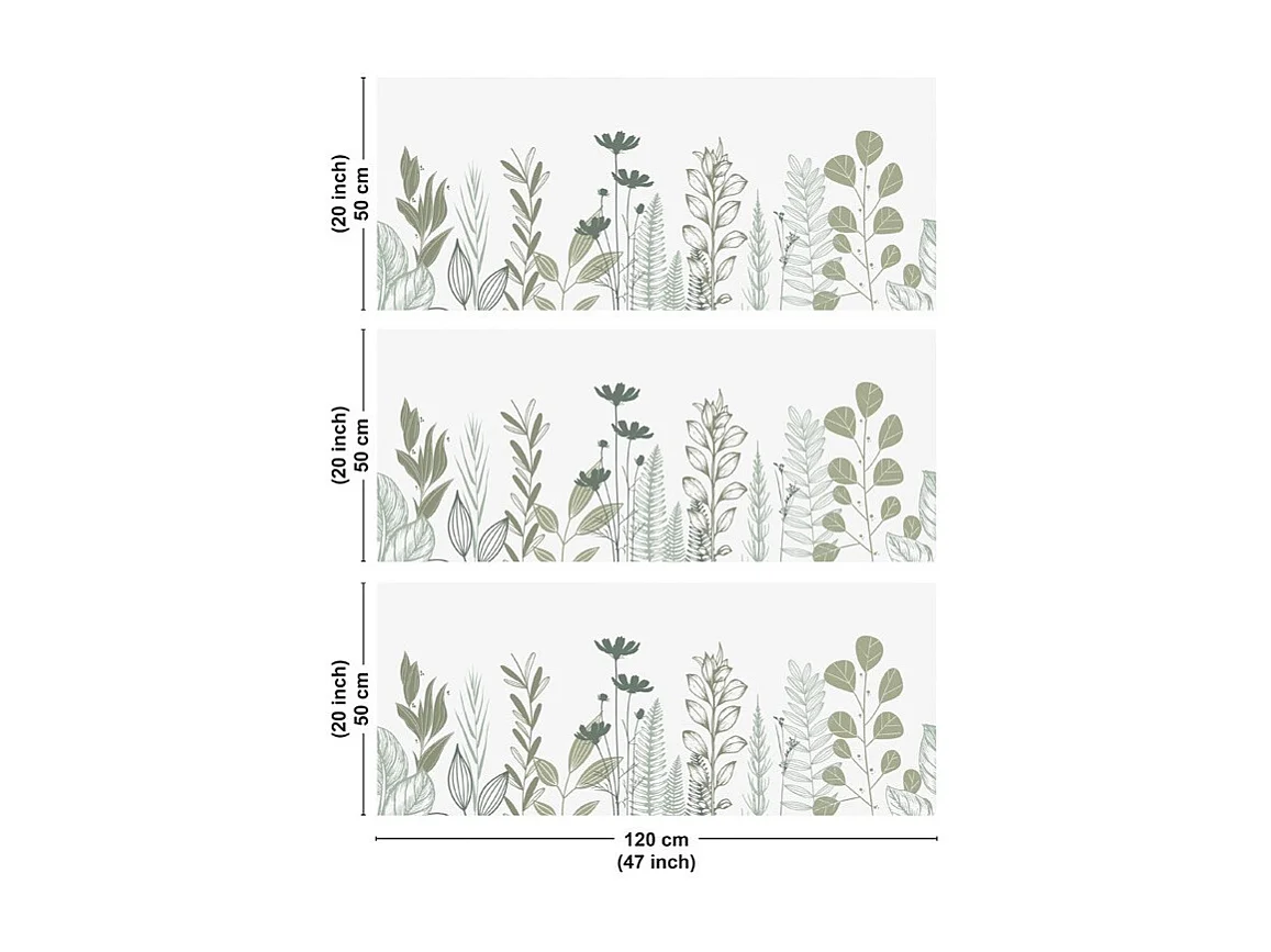 Crédence cuisine en aluminium - floral vert sauge - 360x50 cm (en 3 bandeaux)