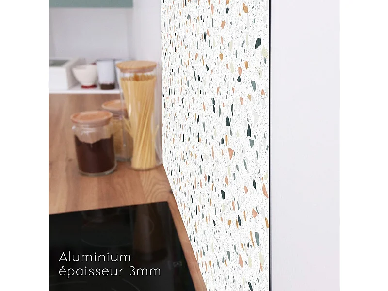 Crédence cuisine en aluminium - motif terrazzo blanc - 240x50 cm (en 2 bandeaux)