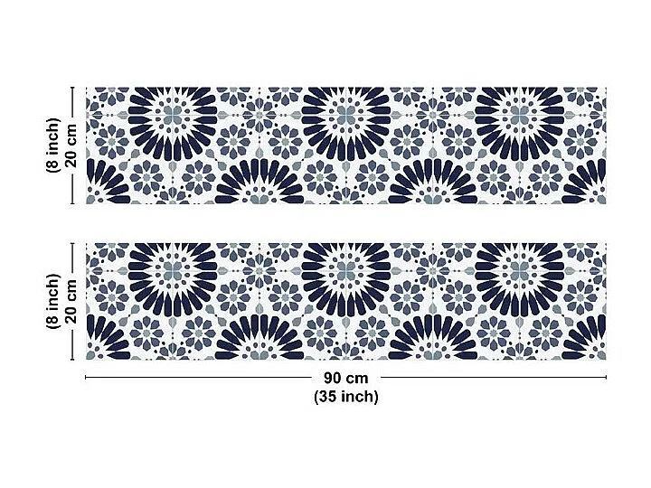 Crédence cuisine en aluminium - effet carreaux de ciment bleu - 180x20 cm (en 2 bandeaux)