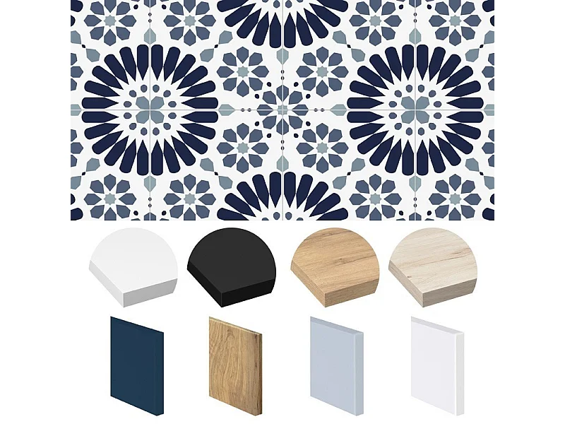 Crédence cuisine en aluminium - effet carreaux de ciment bleu - 180x20 cm (en 2 bandeaux)