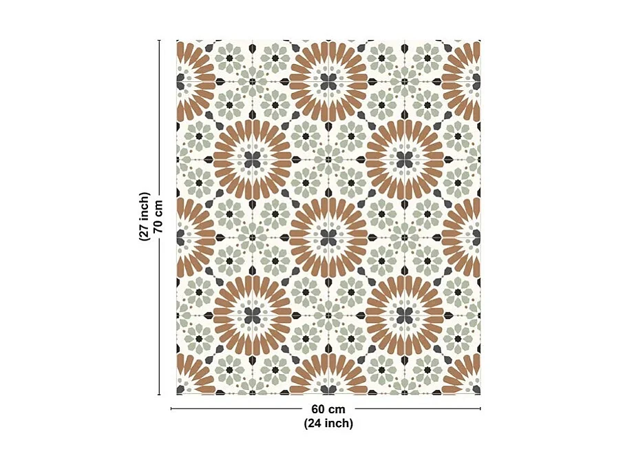 Fond de hotte en aluminium - effet carreaux de ciment marron et vert - 70x60 cm