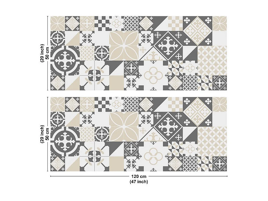 Crédence cuisine en aluminium - effet carreaux de ciment gris - 240x50 cm (en 2 bandeaux)