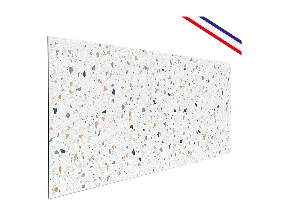 Fond de hotte en aluminium - motif terrazzo blanc  - 70x60 cm
