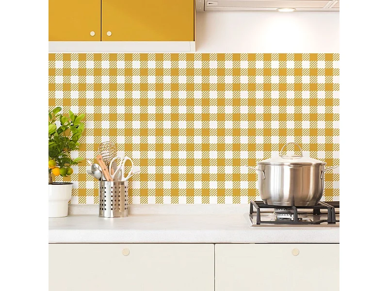 Crédence cuisine en aluminium - motif vichy orange - 360x50 cm (en 3 bandeaux)