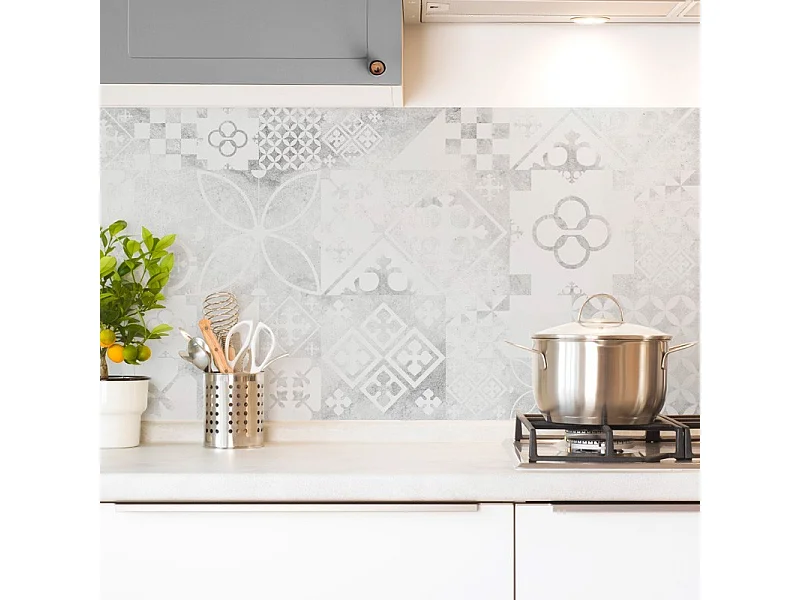 Crédence cuisine en aluminium - effet carreaux de ciment gris - 240x50 cm (en 2 bandeaux)