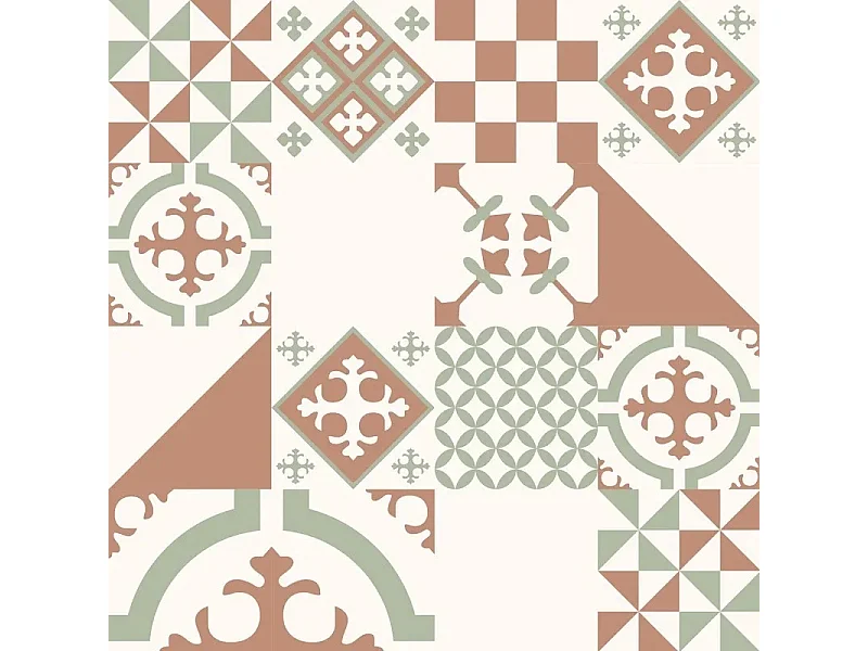 Crédence cuisine en aluminium - effet carreaux de ciment vert terracotta - 360x50 cm (en 3 bandeaux)