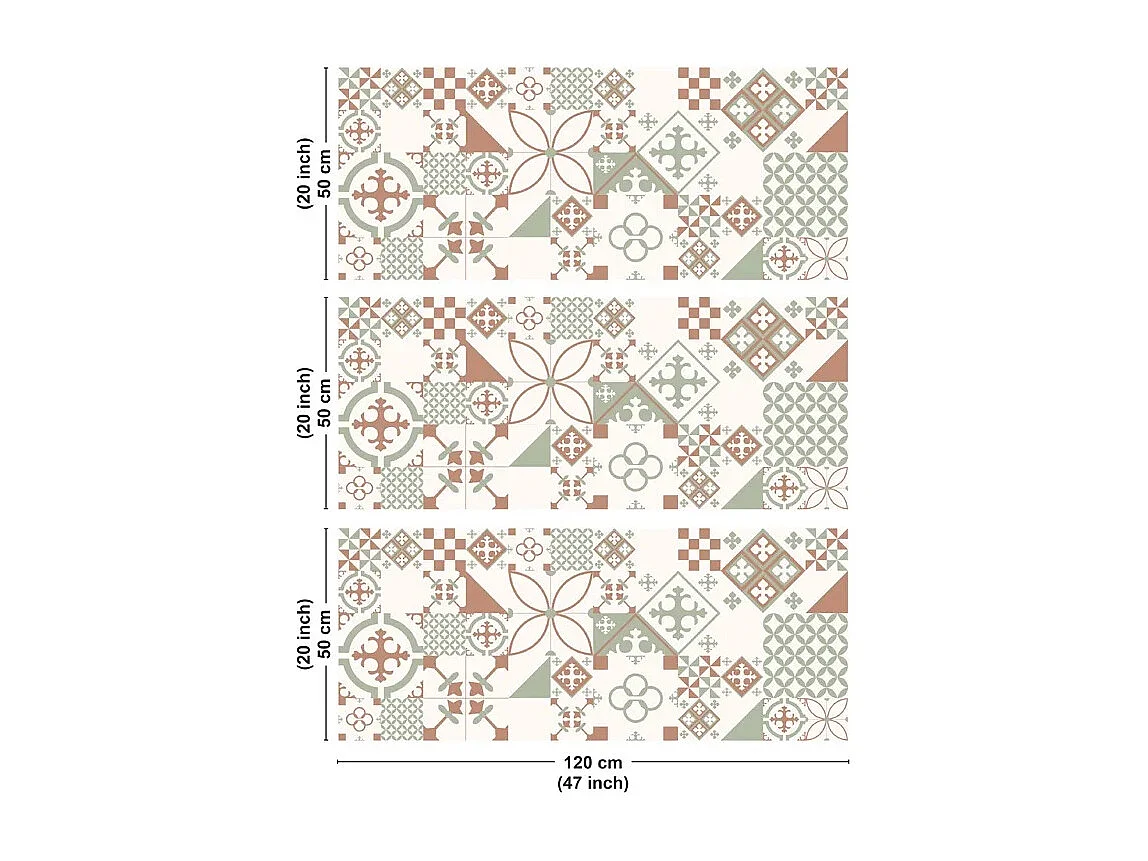 Crédence cuisine en aluminium - effet carreaux de ciment vert terracotta - 360x50 cm (en 3 bandeaux)