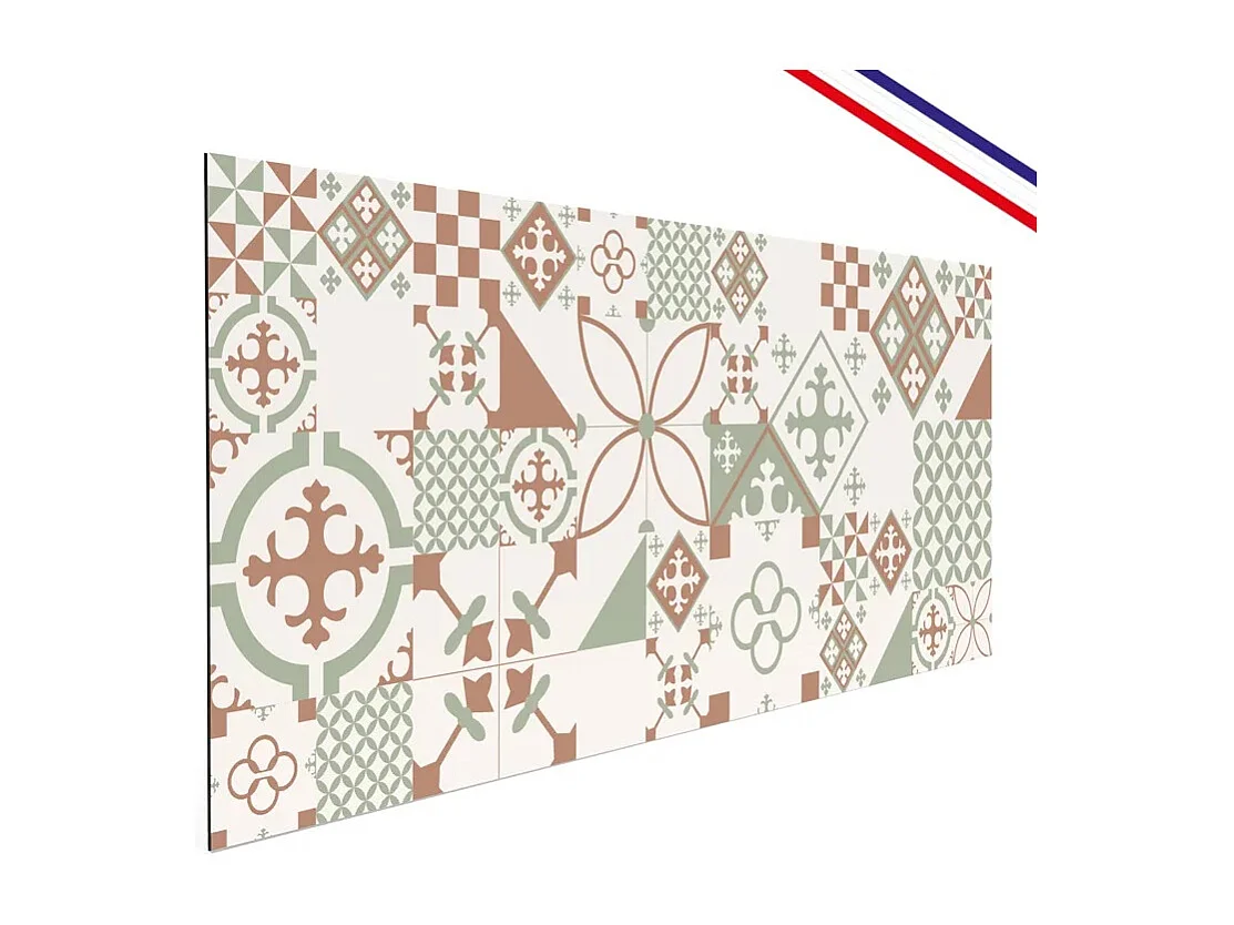 Crédence cuisine en aluminium - effet carreaux de ciment vert terracotta - 360x50 cm (en 3 bandeaux)