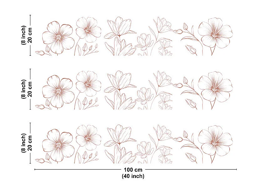 Crédence cuisine en aluminium - motif floral blanc et terracotta - 300x20 cm (en 3 bandeaux)