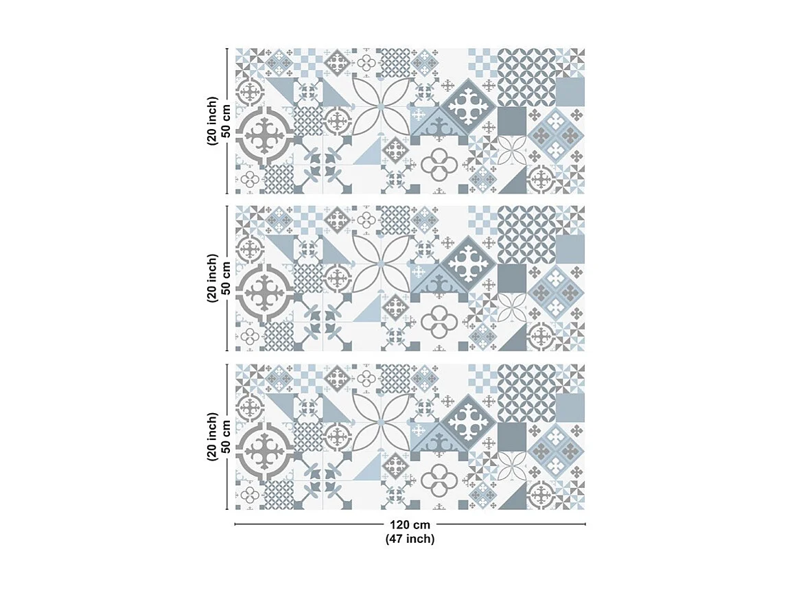 Crédence cuisine en aluminium - effet carreaux de ciment bleu - 360x50 cm (en 3 bandeaux)