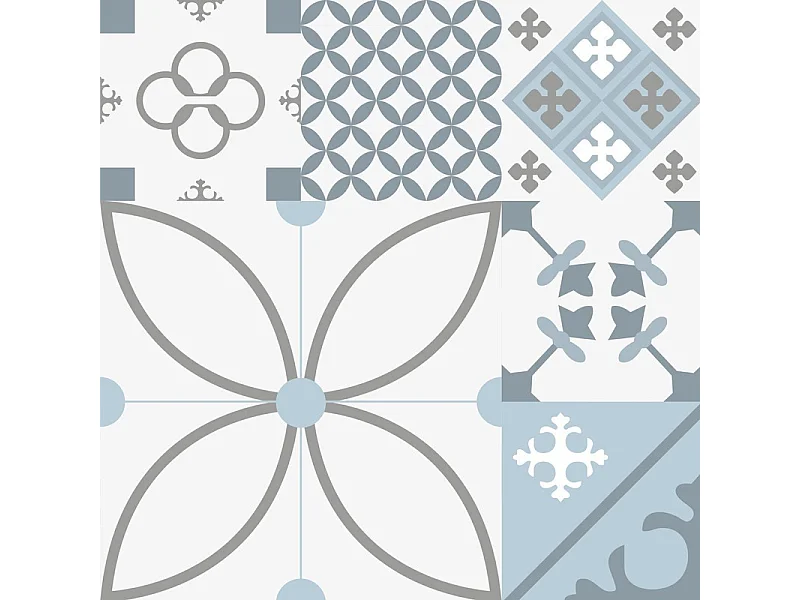 Crédence cuisine en aluminium - effet carreaux de ciment bleu - 360x50 cm (en 3 bandeaux)