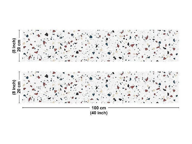 Crédence cuisine en aluminium - motif terrazzo blanc - 200x20 cm (en 2 bandeaux)
