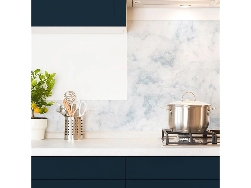 Crédence cuisine en aluminium - effet marbre bleu - 300x20 cm (en 3 bandeaux)