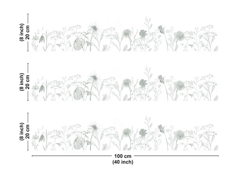 Crédence cuisine en aluminium - motif floral vert - 300x20 cm (en 3 bandeaux)