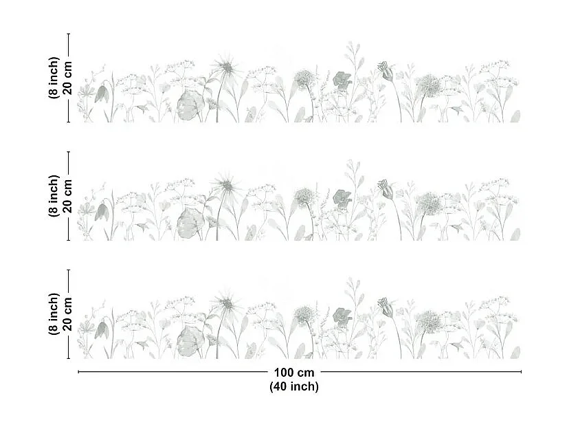 Crédence cuisine en aluminium - motif floral vert - 300x20 cm (en 3 bandeaux)