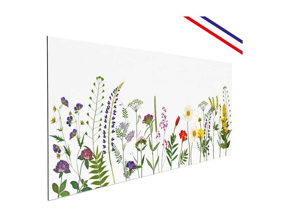 Fond de hotte en aluminium - motif floral vert, violet, jaune et rouge - 70x60 cm