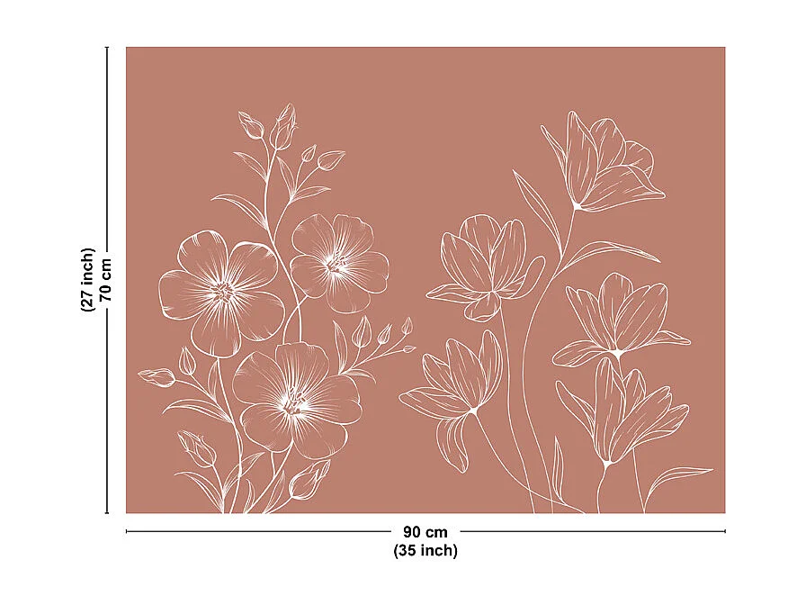 Fond de hotte en aluminium - motif floral terracotta et blanc - 70x90 cm