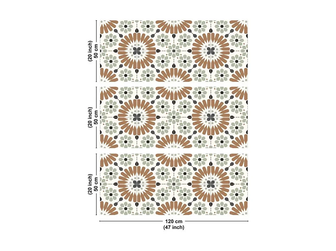 Crédence cuisine en aluminium - effet carreaux de ciment marron et vert - 360x50 cm (en 3 bandeaux)