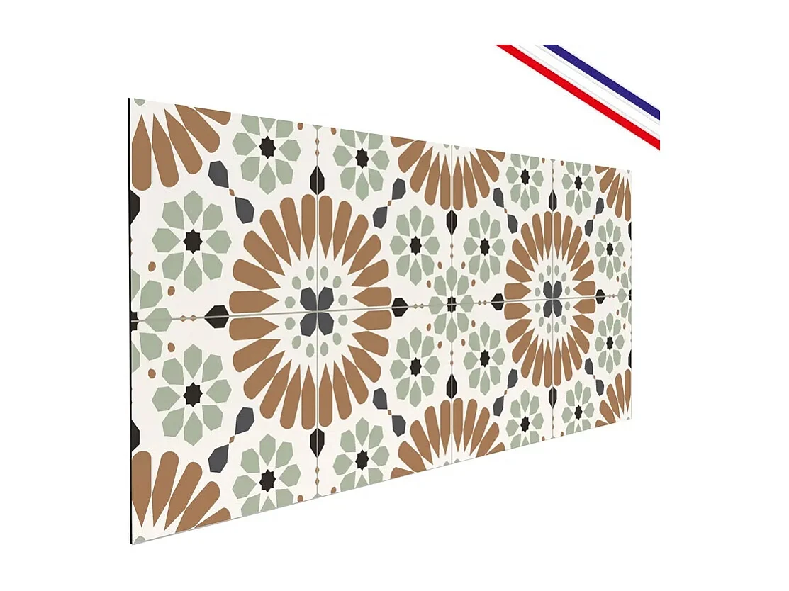 Crédence cuisine en aluminium - effet carreaux de ciment marron et vert - 360x50 cm (en 3 bandeaux)