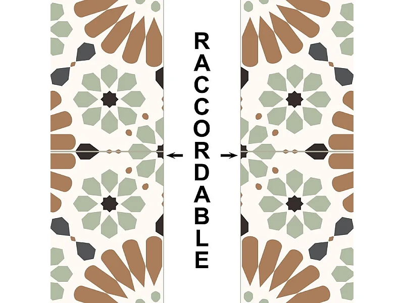 Crédence cuisine en aluminium - effet carreaux de ciment marron et vert - 360x50 cm (en 3 bandeaux)