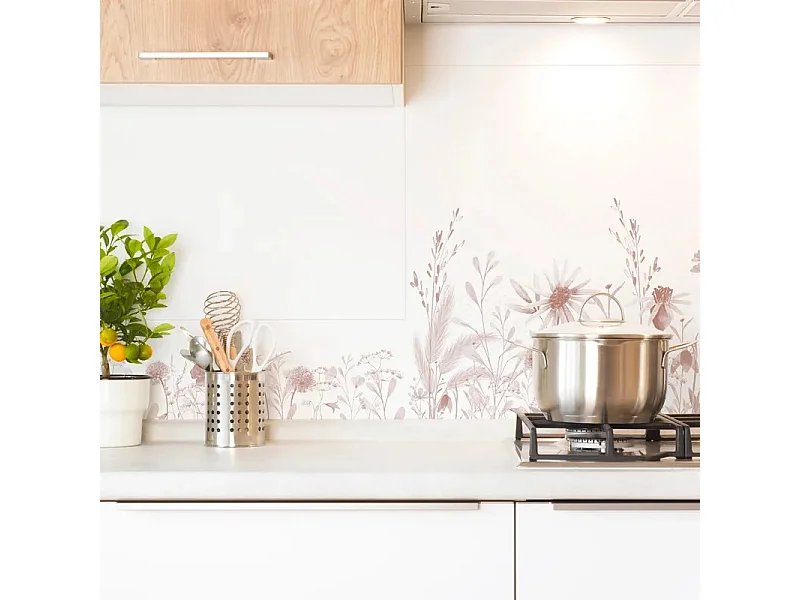 Fond de hotte en aluminium - motif floral ocre - 70x60 cm