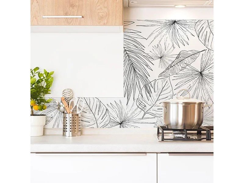 Fond de hotte en aluminium - motif floral noir - 70x60 cm