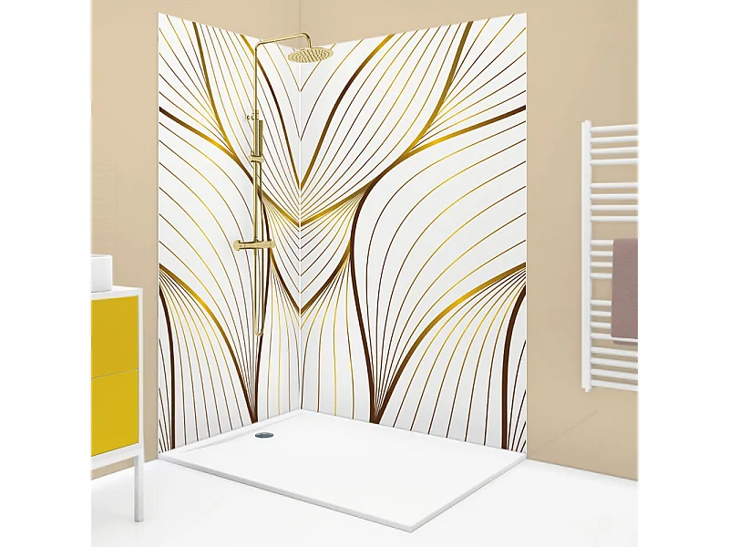 Lot de 2 panneaux de douche en PVC (90x220 & 120x220 cm) + profilés blanc - Sotma - Blanc et doré