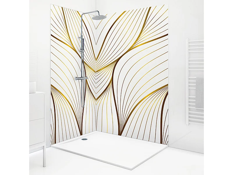 Lot de 2 panneaux de douche en PVC (90x220 & 120x220 cm) + profilés blanc - Sotma - Blanc et doré