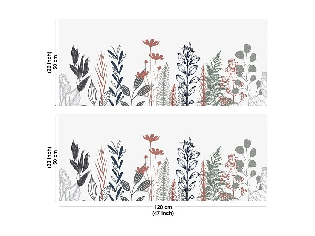 Crédence cuisine en aluminium - floral bleu profond et vert - 240x50 cm (en 2 bandeaux)