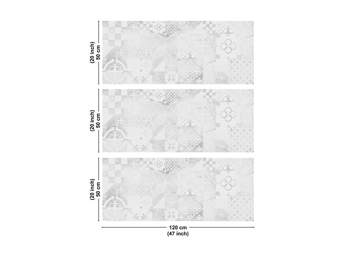 Crédence cuisine en aluminium - effet carreaux de ciment gris - 360x50 cm (en 3 bandeaux)