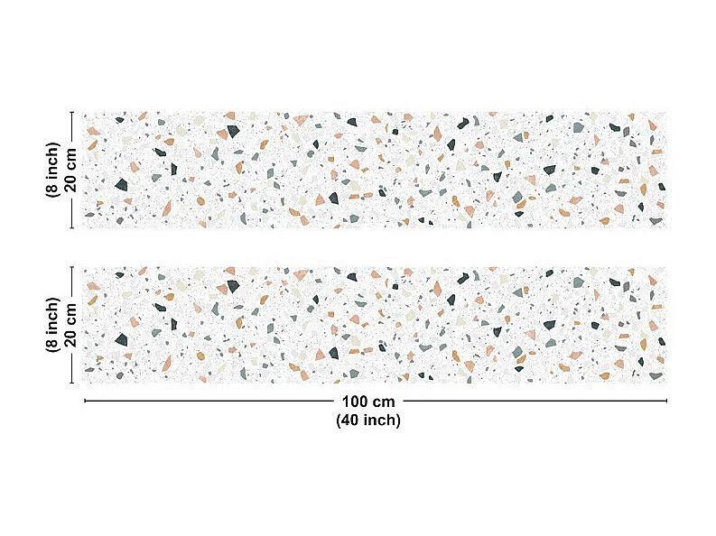 Crédence cuisine en aluminium - motif terrazzo blanc - 200x20 cm (en 2 bandeaux)