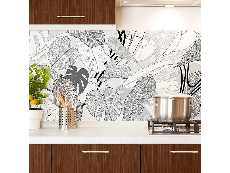 Crédence cuisine en aluminium - floral noir - 360x50 cm (en 3 bandeaux)