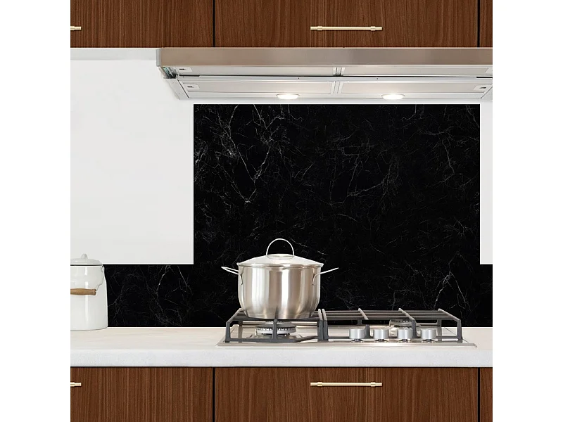 Crédence cuisine en aluminium - effet marbre noir - 200x20 cm (en 2 bandeaux)