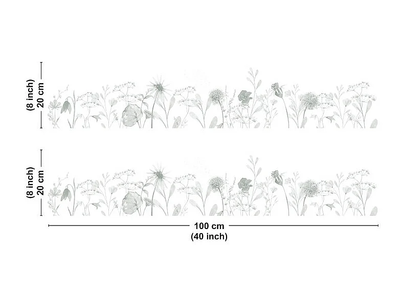 Crédence cuisine en aluminium - motif floral vert - 200x20 cm (en 2 bandeaux)