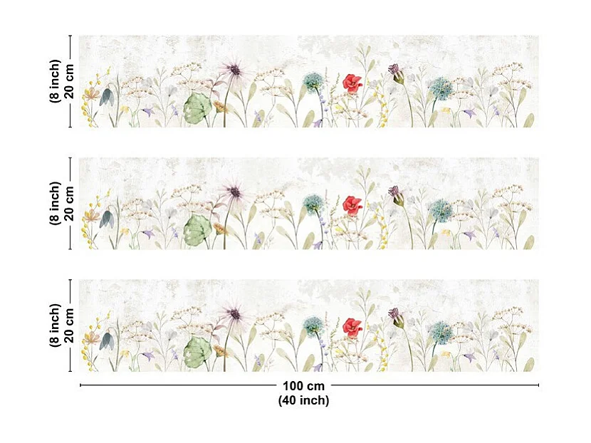 Crédence cuisine en aluminium - motif floral marron - 300x20 cm (en 3 bandeaux)