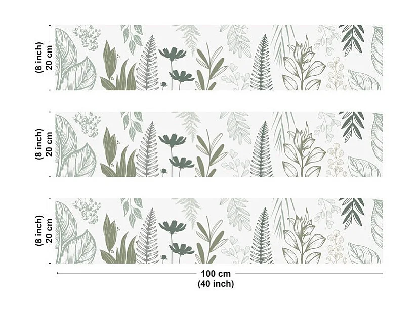 Crédence cuisine en aluminium - floral vert sauge - 300x20 cm (en 3 bandeaux)