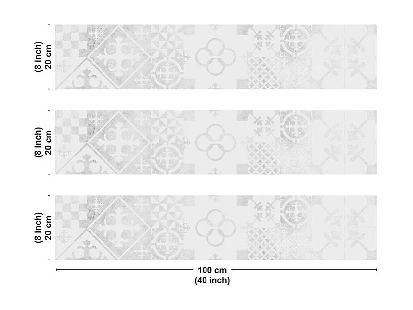 Crédence cuisine en aluminium - effet carreaux de ciment gris - 300x20 cm (en 3 bandeaux)