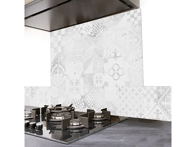 Crédence cuisine en aluminium - effet carreaux de ciment gris - 300x20 cm (en 3 bandeaux)