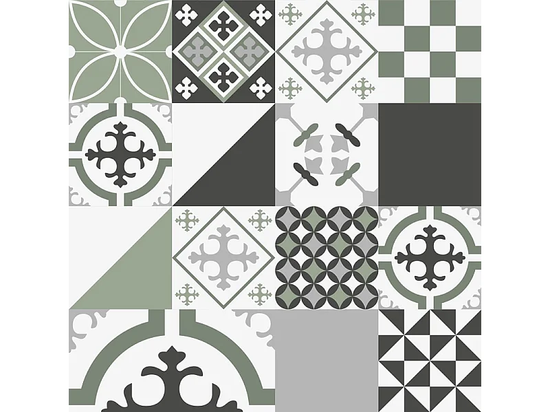 Crédence cuisine en aluminium - effet carreaux de ciment vert - 360x50 cm (en 3 bandeaux)