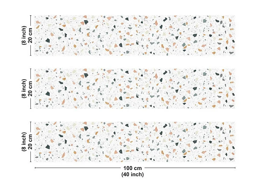 Crédence cuisine en aluminium - motif terrazzo blanc - 300x20 cm (en 3 bandeaux)