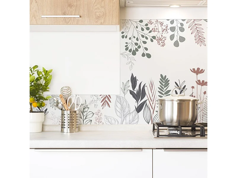 Crédence cuisine en aluminium - floral bleu profond et vert - 300x20 cm (en 3 bandeaux)