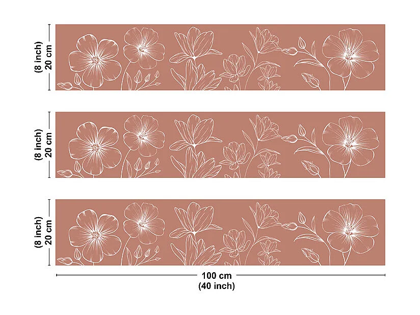 Crédence cuisine en aluminium - motif floral terracotta et blanc - 300x20 cm (en 3 bandeaux)
