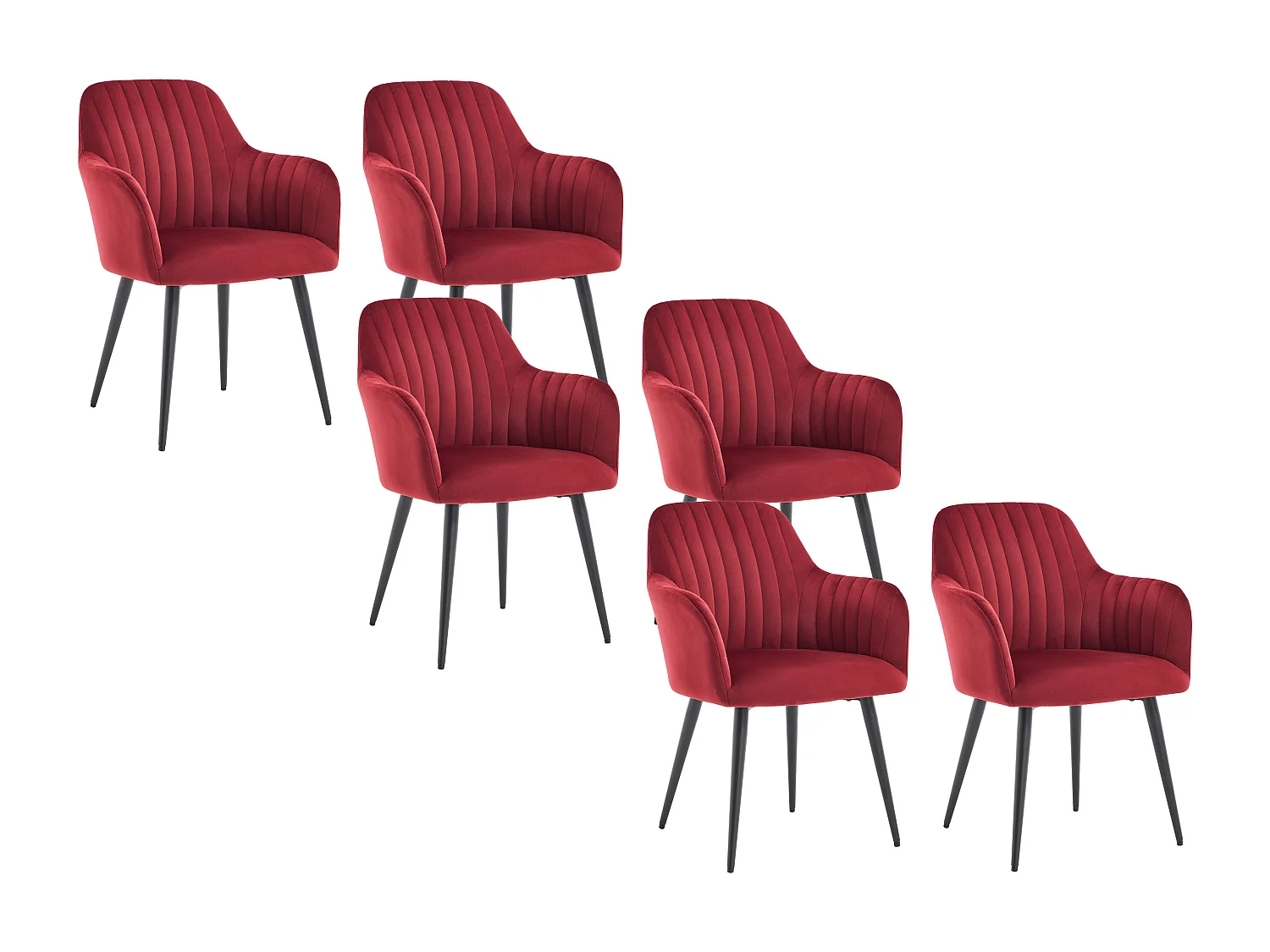 Lot de 6 chaises avec accoudoirs en velours et métal noir - Bordeaux - ELEANA