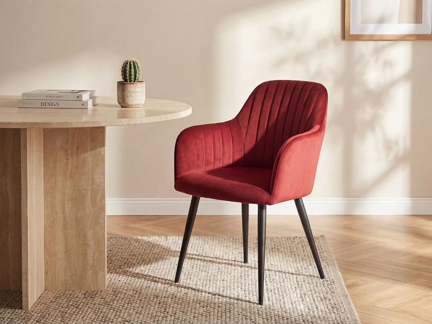 Lot de 6 chaises avec accoudoirs en velours et métal noir - Bordeaux - ELEANA