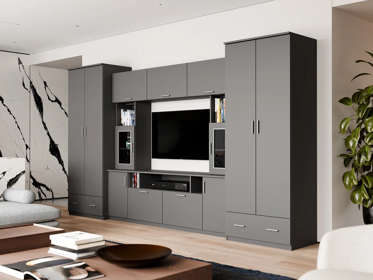 Meuble de séjour complet avec grandes armoires et rangements hauts – Direct fabricant EMEBLAST